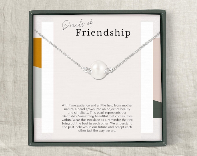 Friendship necklace gift for women • best friend gift ideas • bff gifts Birthday Christmas thank you sterling silver single floating pearl