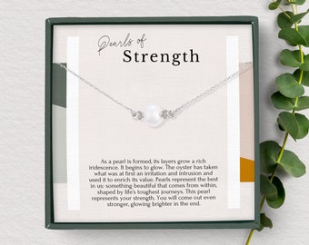 Cheer up gift for friend, Pearl of Strength necklace gift in Sterling silver