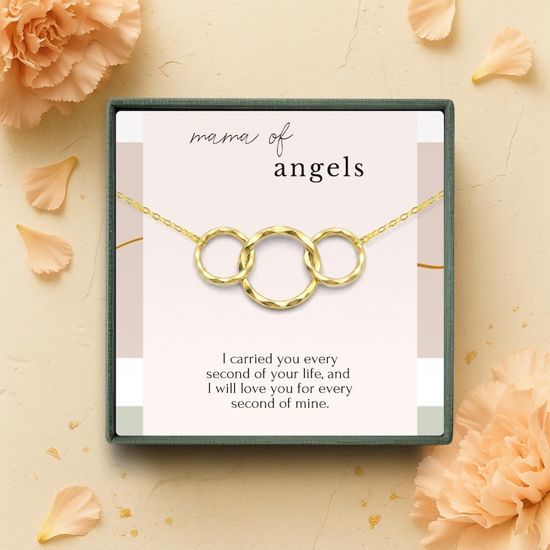 Twin Loss Memorial Necklace – Mama of Angels Jewelry – Sympathy Gift for Mom After Miscarriage or Loss of Twins 14k Gold Vermeil