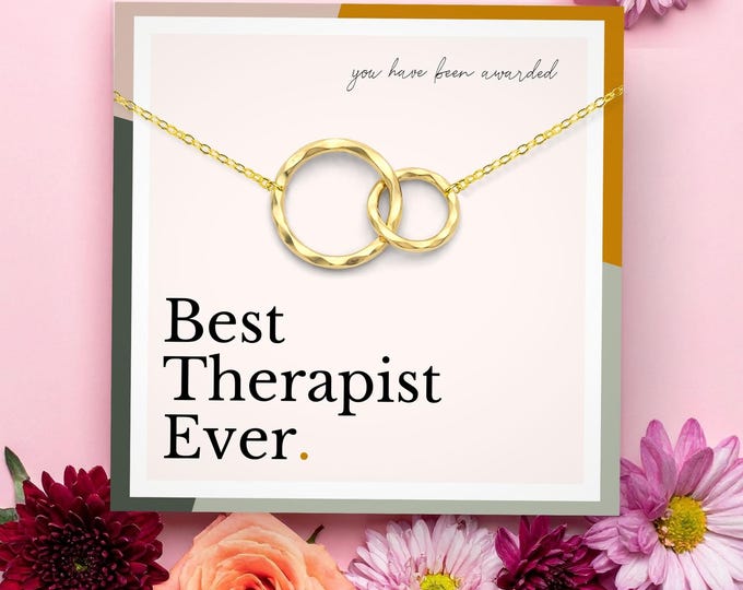 Best Therapist Ever Gift Box – Dainty Interlocking Circles Necklace for Therapist, Psychologist & Guidance Counselor Gifts