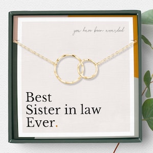 Cadeau belle-soeur, collier soeur du marié, cadeau bijoux pour elle, cercles entrelacés, argent sterling, or vermeil 14 carats