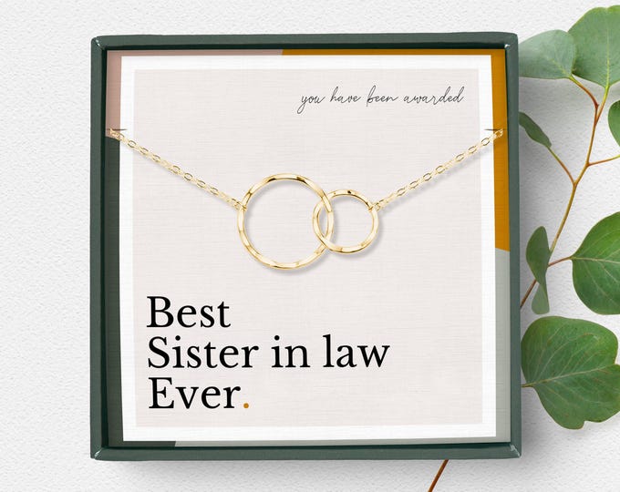 Sister-in-Law Gift, Sister of the Groom Necklace, Jewelry Gift for Her, Interlocking Circles, Sterling Silver, 14k Gold Vermeil
