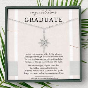 College Graduation Gift for Her, Graduate Class of 2023, Congrats Grad Box and Gift Card, Dainty North Star Pendant Necklace Gift for Women Silver