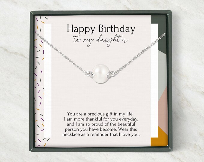 Birthday gift for daughter, Dainty jewelry gift for her, Bday present from mom, Birthday necklace from mom for daughter, Poem message card