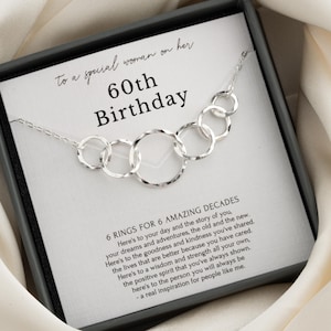 60th birthday gift for women | minimalist 6 ring Sterling Silver necklace | 14K gold vermeil | gift wrapped birthday milestone