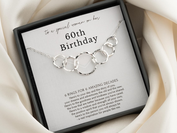 60th birthday gift for women | minimalist 6 ring Sterling Silver necklace | 14K gold vermeil | gift wrapped birthday milestone