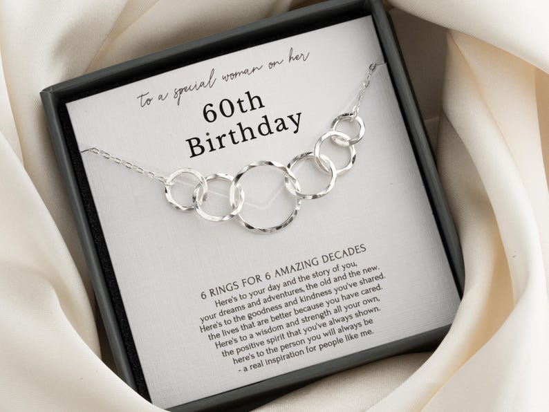 60th birthday necklace gift for her 6 ring for 6 decades