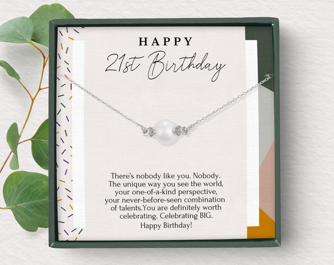 21st Birthday Gift for daughter, 21st birthday jewelry for best friend, Girlfriend 21st bday gift, Dainty pearl necklace, Sterling Silver