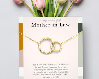 Mother in Law necklace wedding gift from bride, mother in law thank you gift from bride, double circle necklace, dainty silver
