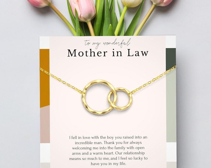 Mother in Law necklace wedding gift from bride, mother in law thank you gift from bride, double circle necklace, dainty silver