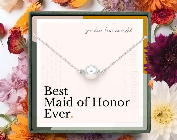 Maid of honor necklace | Pearl necklace gift | Maid of honor gift from bride | Bridal party gift | Gifts for maid of honor