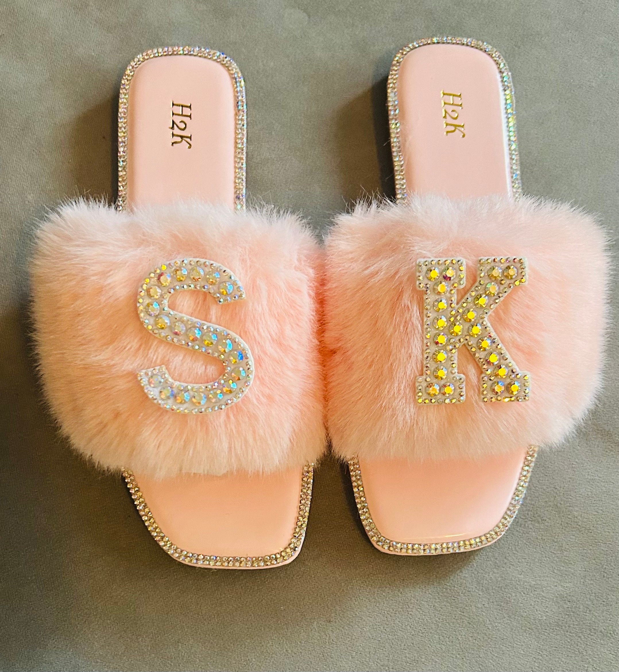  Trends SNJ Women's New Faux Fur Rhinestone Glitter Strap Slide  Fluffy Open Toe Flat Slipper | Slippers