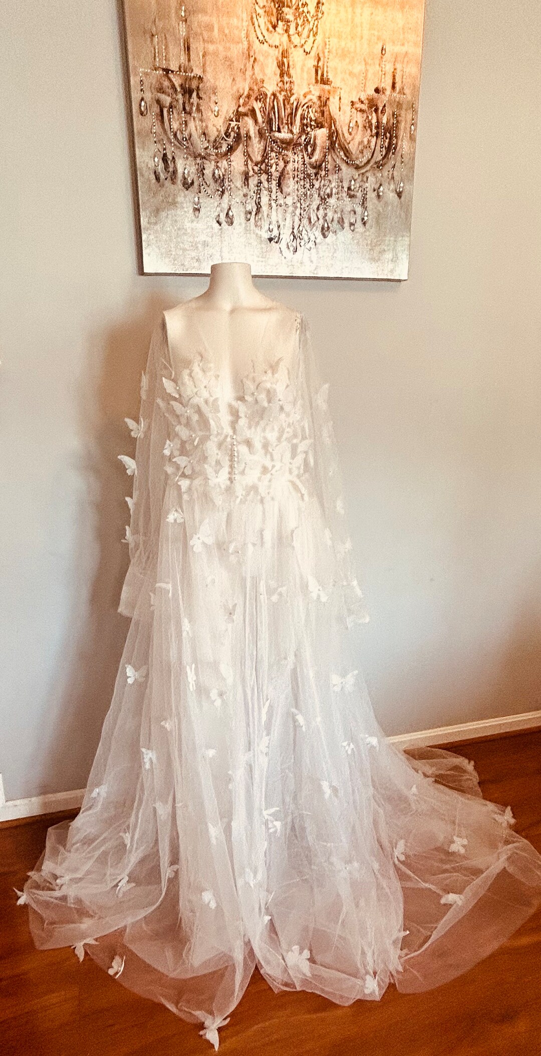 Bride Tulle Butterfly Robe With Trainbridal Boudoirluxury Bride Robe