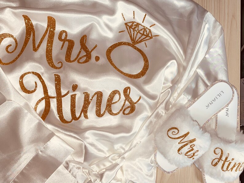 Bride Satin Personalized Robe and Slipper Set. Etsy