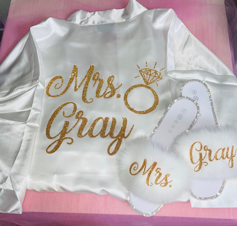 Bride Satin Personalized Robe and Slipper Set. Etsy