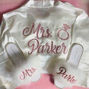 Bride Satin Personalized Robe and Slipper Set.