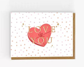 Love You Karte: Herz Geschenk, Jahrestag, Valentinstag