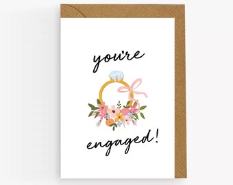 You're Engaged Card: Floral Ring, Congratulations Card