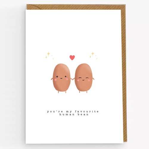 Cute Valentines Card. You're My Favourite Human Bean Card. - Etsy Cute Valentines Card. You're My Favourite Human Bean Card. - Etsy