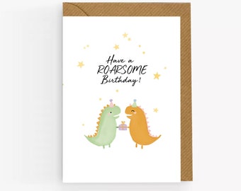 Funny Dinosaur Birthday Card: 'Roarsome' Greeting