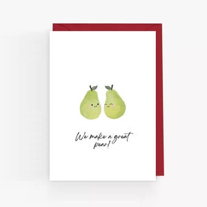 Süße Valentinstagskarte. Lustige Valentinstag Karte. Wir basteln eine tolle Birnen-Karte. Niedliche Karte. Punny Valentinstag Karte für Freund/Freundin