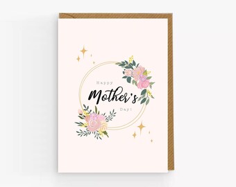 Floral Wreath Mother's Day Card: A6 Greeting Card