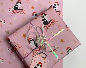 Cat Christmas Wrapping Paper. Xmas Cat Gift Wrap. Pink Wrapping Paper. Gift Wrap for Cat Lovers. Cat Wrapping Paper UK.