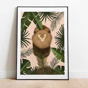 Lion Illustration Art Print. Safari Jungle Print. Male Lion Print. Lion Fine Art. Gallery Wall Art. Nursery Kids Bedroom Decor. A4/A3