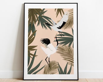 Japanese Crane Bird Art Print: Vintage Chinoiserie Illustration (A4/A3)