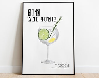 Gin & Tonic Watercolour Print: Classic Cocktail Recipe Art