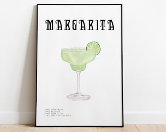 Margarita Cocktail Rezept Kunstdruck: Aquarell Küche Bar Dekor