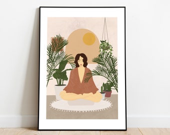 Lotus Pose Yoga Art Print: Meditation Illustration, Wall Decor