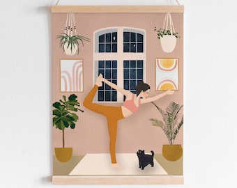 Yoga Girl Illustration Print: Girls Bedroom Wall Art