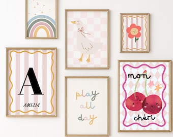 Girls Room Prints Set: Personalized Name Art, Nursery Decor, Christmas Gift