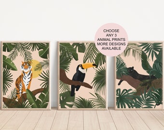 Tropical Animal Prints: Safari Nursery Wall Art, Set of 3, Christmas Gift