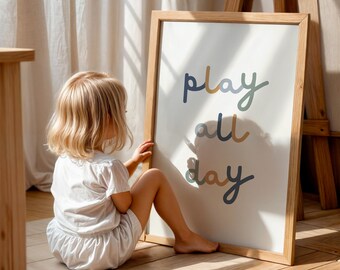 Toddler Boys Bedroom Print: Play All Day Quote, Kids Wall Art & Nursery Decor
