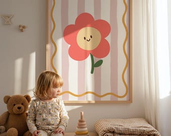 Cute Flower Art Print for Toddler Room & Playroom: Cute Kids Wall Art | Girls Bedroom Nursery Decor | Playful Floral Print | Gifts For Her