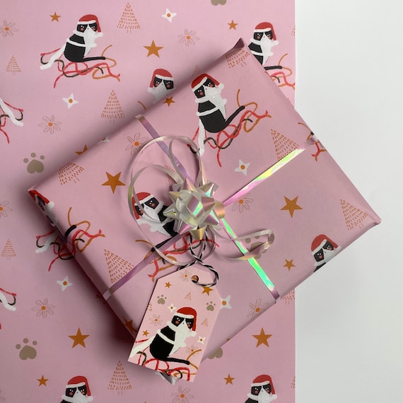 Cat Christmas Wrapping Paper. Xmas Cat Gift Wrap. Pink Wrapping Paper. Gift Wrap for Cat Lovers. Cat Wrapping Paper UK.