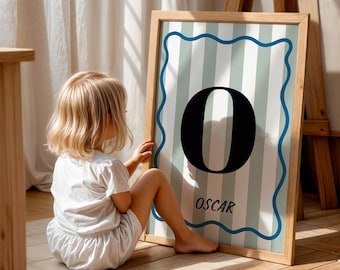 Personalised Initial Name Print: Boys Bedroom, Nursery Wall Art Decor