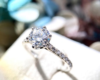 Moissanite Verlobungsring 14K Weißgold Solitär 7mm Runde Moissanite Ring Diamant Ehering Brautring 6 Zacken Ringe für Frauen
