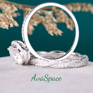 Moissanite Engagement Ring Set White Gold 7mm Moissanite Twist Bridal Ring Set Diamond Wedding Band Rings For Women Art Deco Promise Ring image 4