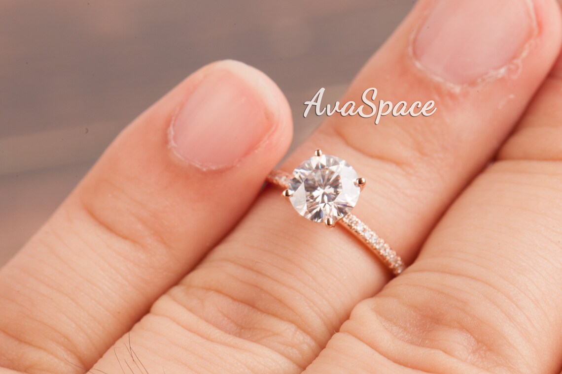 VVS Moissanite Engagement Ring 14K Rose Gold 8mm Round Etsy