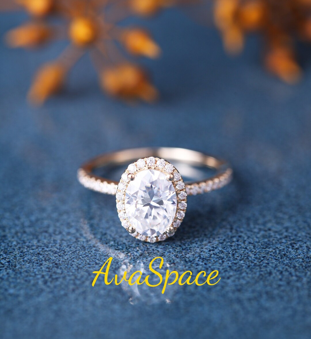 Oval Moissanite Engagement Ring 14K Yellow Gold VVS 6x8mm Moissanite ...
