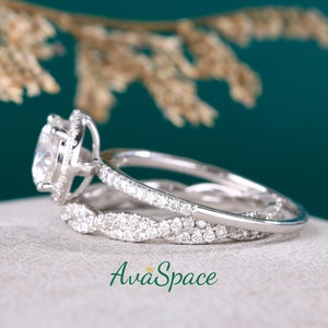 Moissanite Engagement Ring Set White Gold 7mm Moissanite Twist Bridal Ring Set Diamond Wedding Band Rings For Women Art Deco Promise Ring image 3