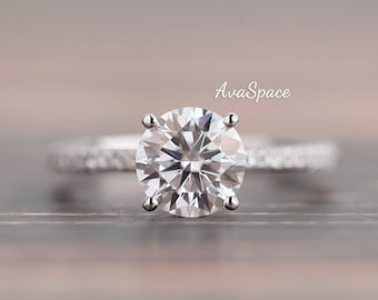 Moissanite Verlobungsring 6,5 mm Solitär Runde 14K Weißgold Moissanite Ring Diamant Ehering 4 Prongs Braut Ring Ringe für Frauen
