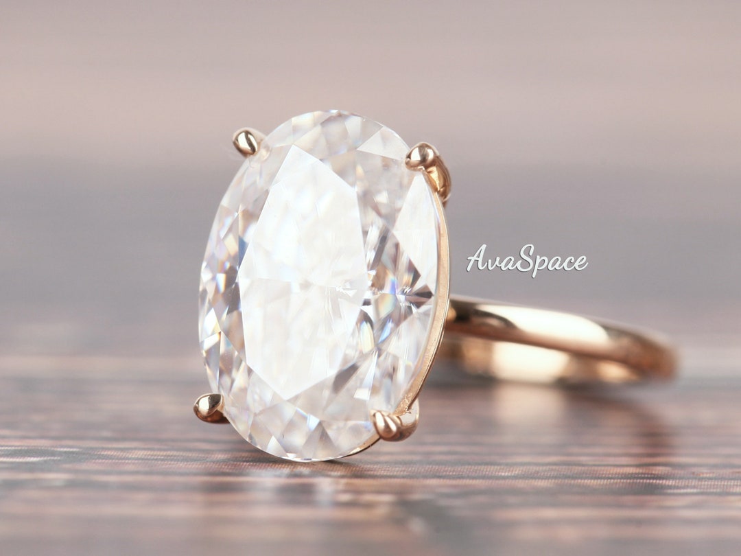 Oval Moissanite Engagement Ring 14K Yellow Gold Solitaire 10x14mm ...