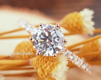 Moissanite Engagement Ring Rose Gold 14K Solitaire Moissanite Ring Diamond Wedding Ring Bridal Ring Vintage Ring 6 Prong Rings For Women