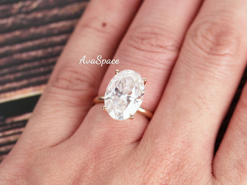 Oval Moissanite Engagement Ring 14K Yellow Gold Solitaire 10x14mm ...