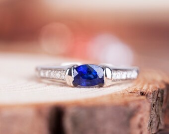 Blue Sapphire Engagement Ring White Gold Ring, Natural Sapphire Ring,Diamond Ring,14K Wedding Ring, Rings For Women,Dainty ring,Promise Ring