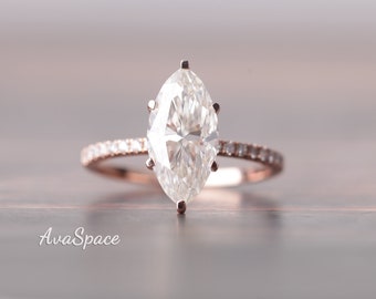 Moissanite Engagement Ring Vintage Ring 14K Rose Gold Ring, 13x6.5mm Marquise Moissanite Ring Diamond Wedding Band Rings For Women